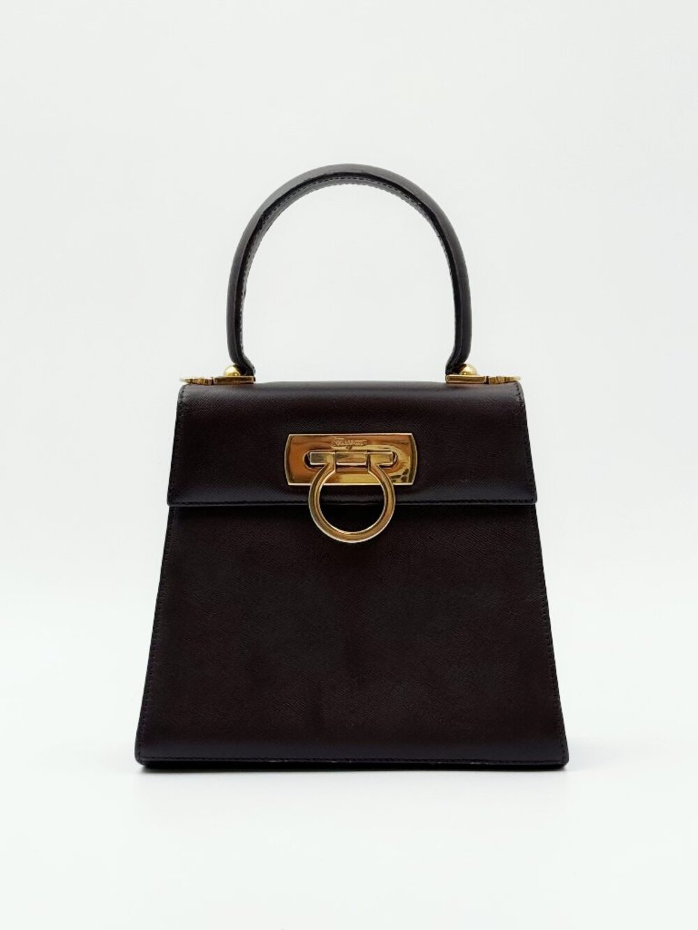 Salvatore Ferragamo Vintage Gancini Brown Leather Top Handle Handbag
